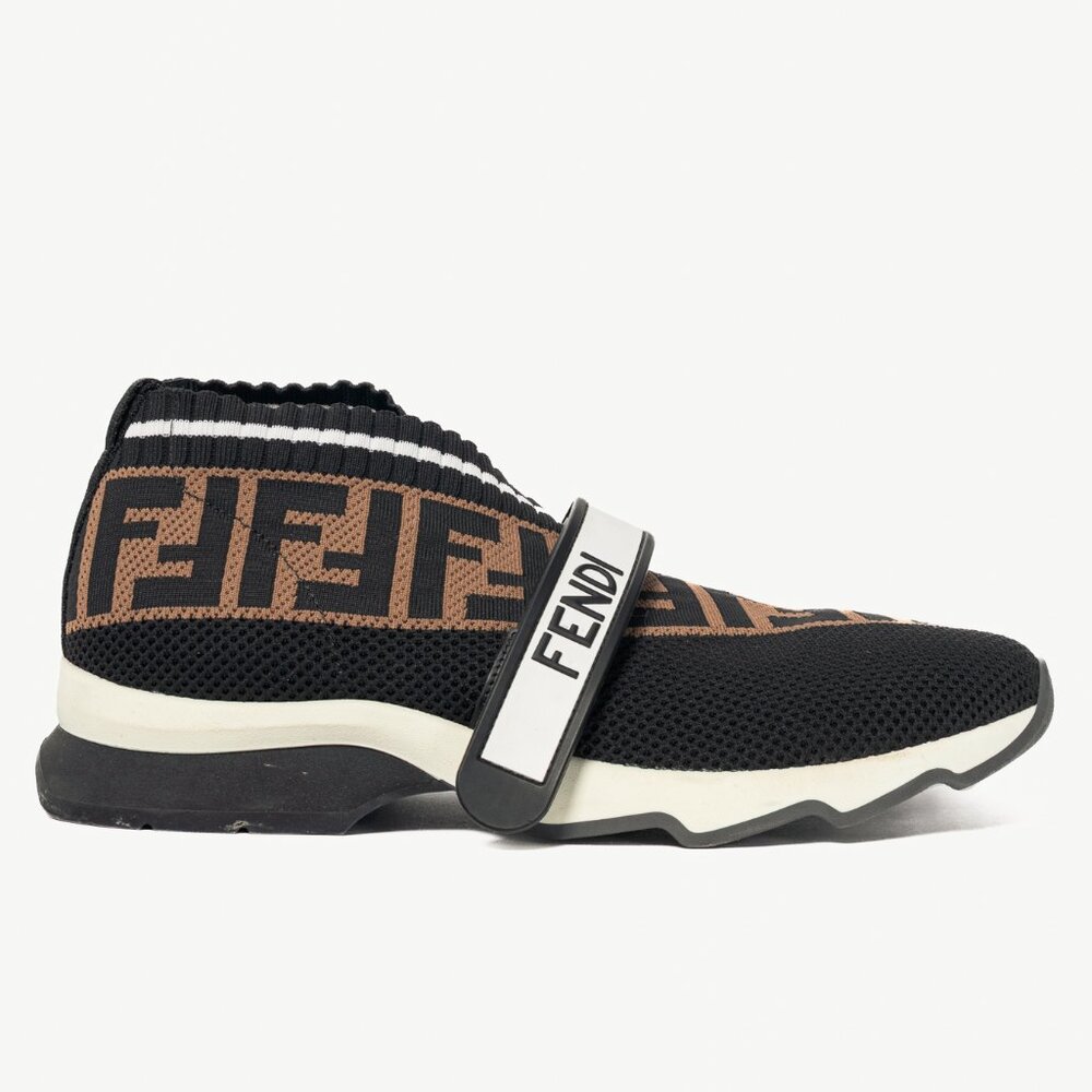 Fendi Rockoko 'Black Brown' FF Motif Knit Sneakers